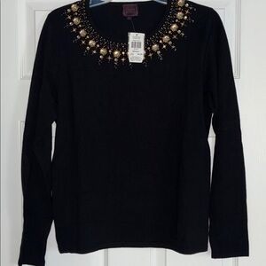 Colour Works Black Embellished Knit Sweater, Size Medium
